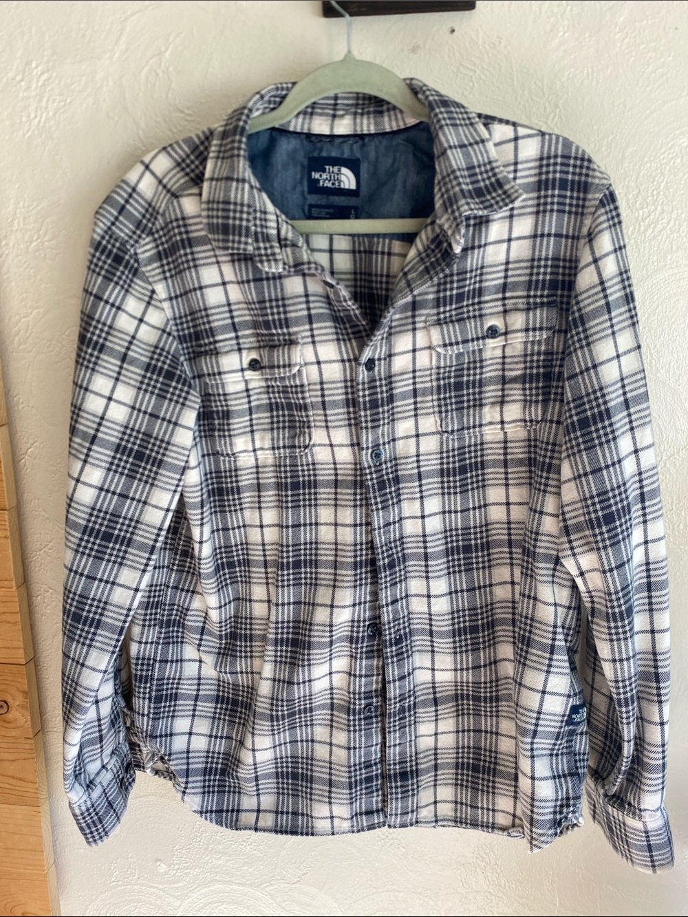 The North Face Men’s Navy and White Plaid Button-Down Shirt